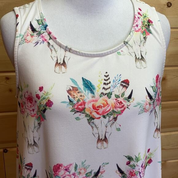 P.S. Kate Longhorn Steer Bull Floral Feather Boho Western Dress Small - Picture 2 of 10